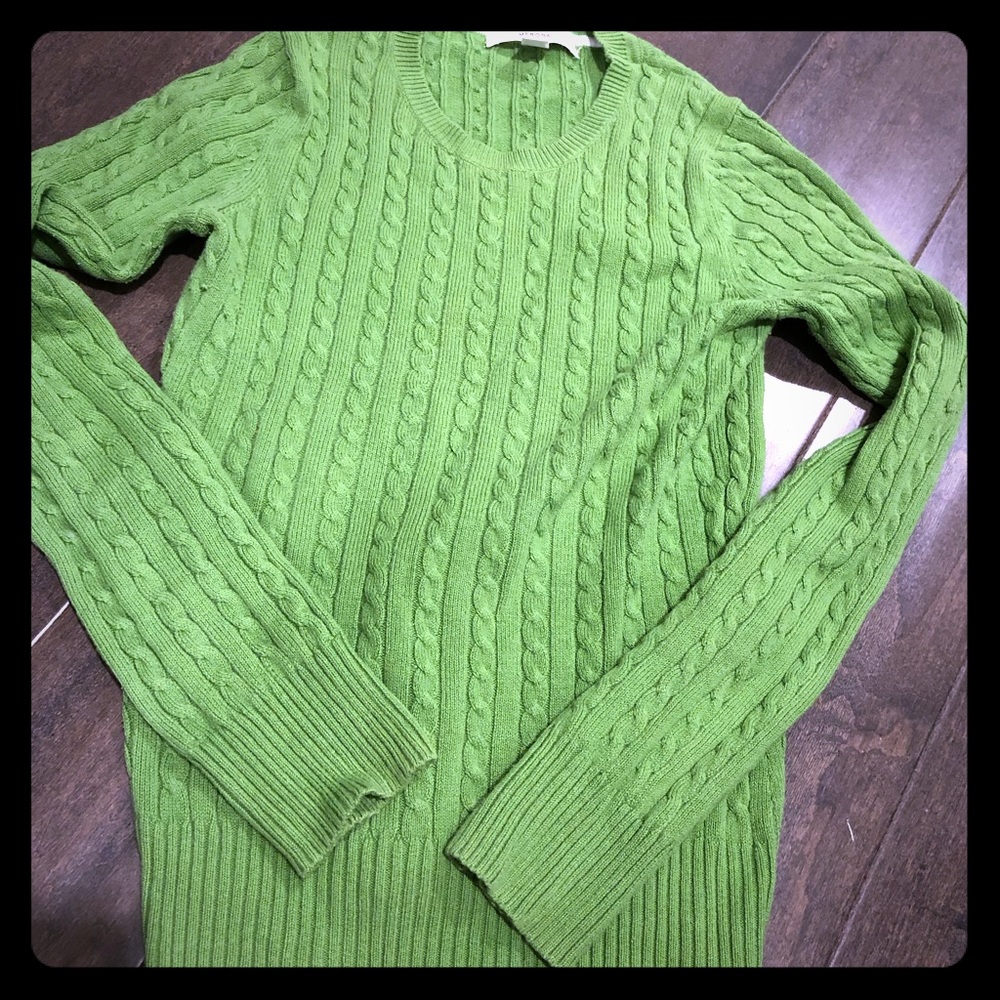 Green cable knit sweater